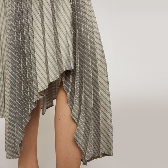 Acne Studios grey stripe pleated thigh slit button detail asymmetric midi skirt - Picture 7 of 10